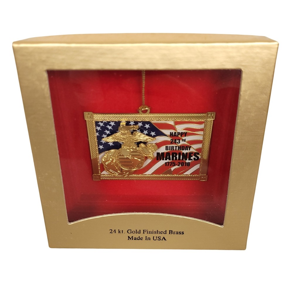 ChemArt 59407 243rd Marine Corps Birthday 24kt Gold Brass Ornament Made USA NIB